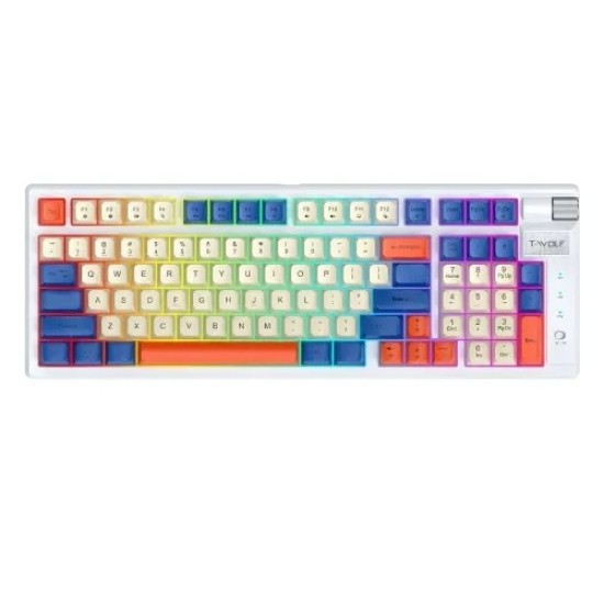 T-Wolf T70 Tri Mode Hotswappble RGB Mechanical Gaming Keyboard - White Blue