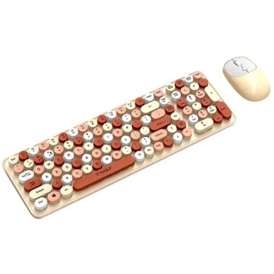 T-Wolf TF350 Wireless Keyboard Mouse Combo- Milk Tea